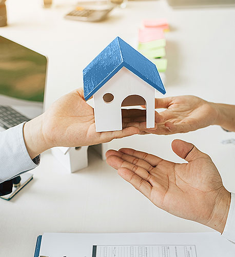 House model blue roof